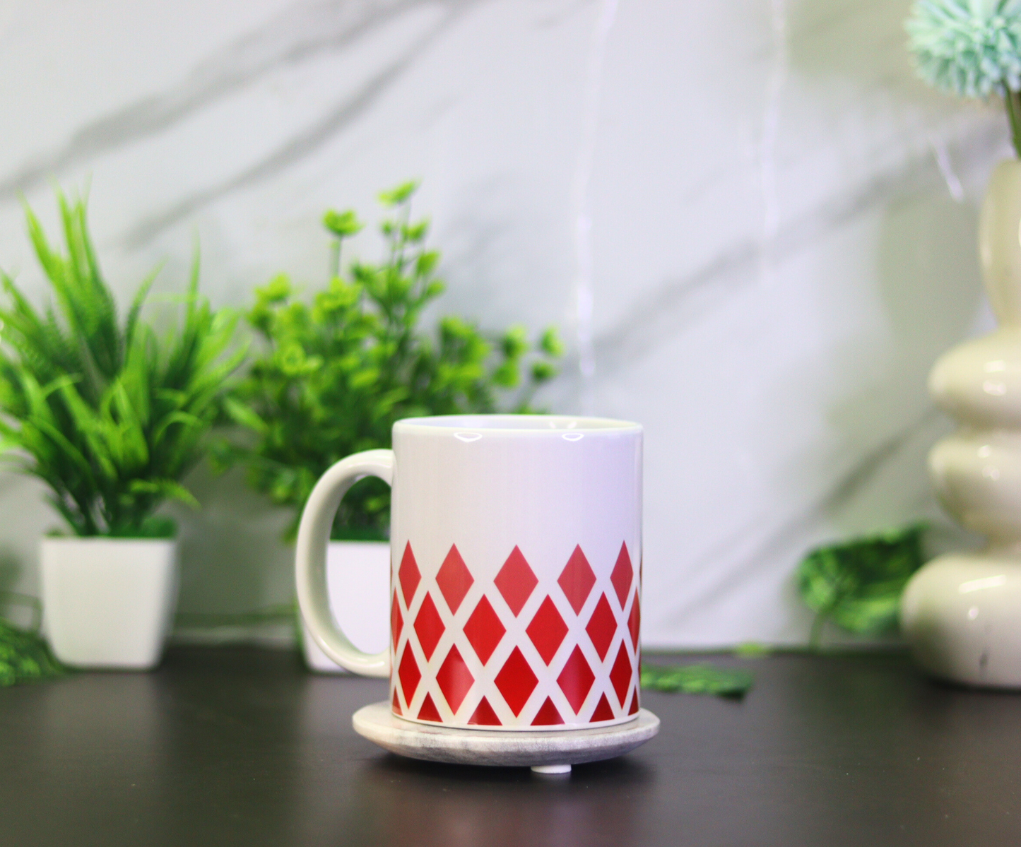 Premium Red Diamond Pattern Coffee Mug