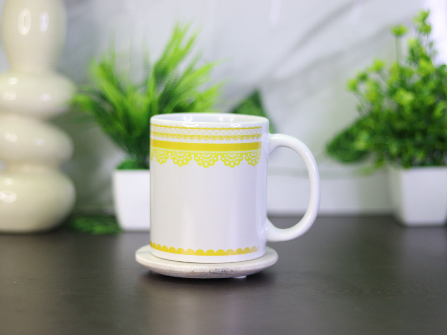 Premium Yellow Lace Design Coffee Mug