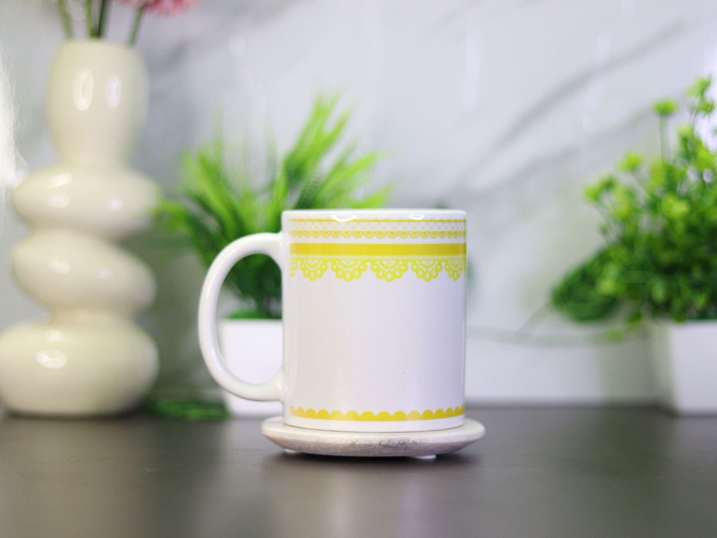 Premium Yellow Lace Design Coffee Mug