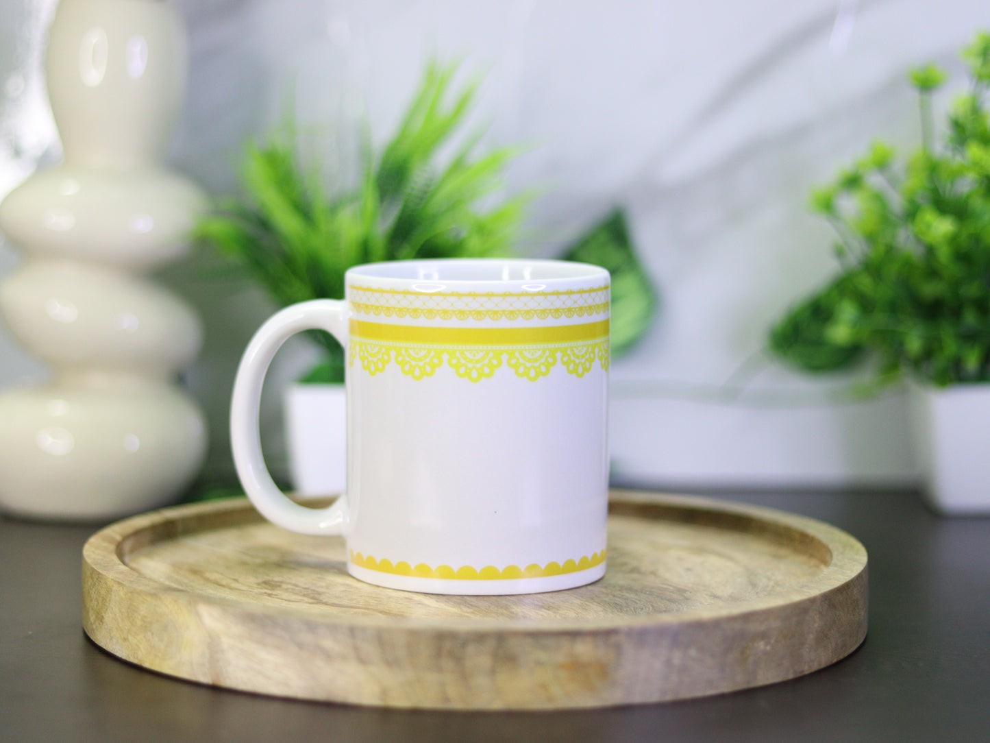 Premium Yellow Lace Design Coffee Mug